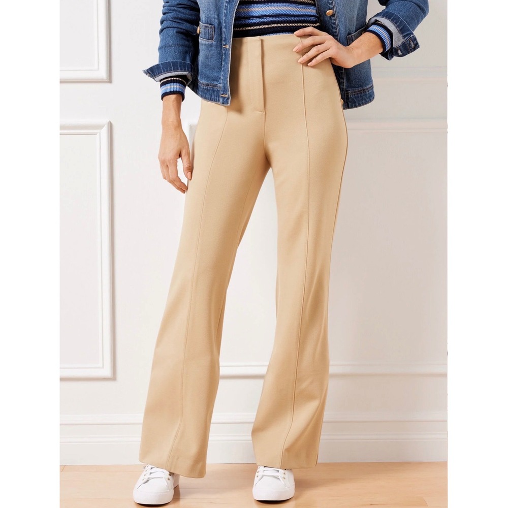 Talbots Providence Pant Women 12 28" inseam Tan Flare Leg Stretch Ponte Trouser